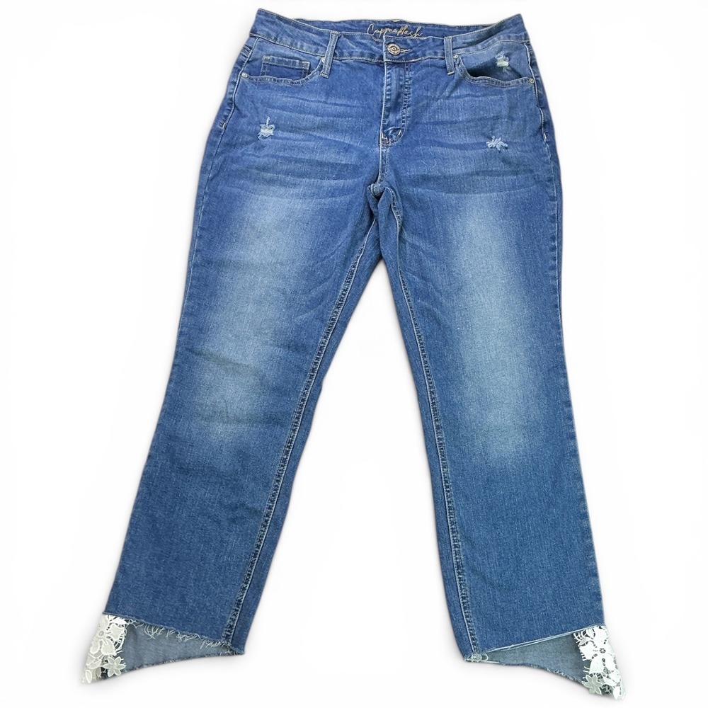 Copperflash Blue Straight Jeans Women 10 Murray Lace Hem Distressed CM31660